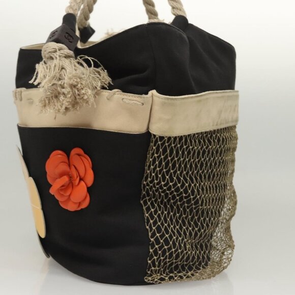 CHANEL COCO Mark Camelia Tote Bag Canvas Black Silver CC Auth - Picture 4 of 15